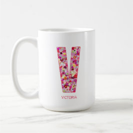 Personalized Initial | Floral Letter V Monogram Kaffeetasse