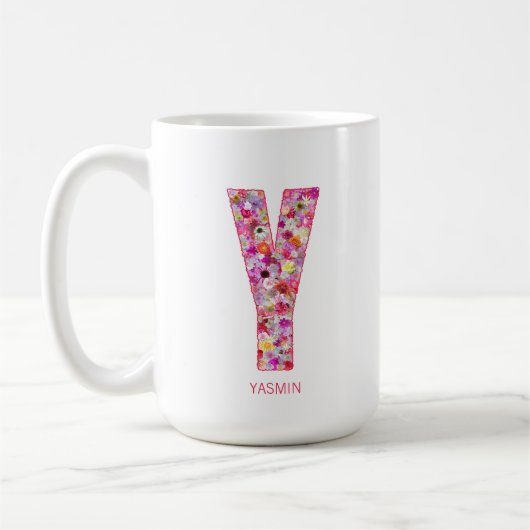 Personalized Initial | Floral Letter Y Monogram Kaffeetasse (Links)