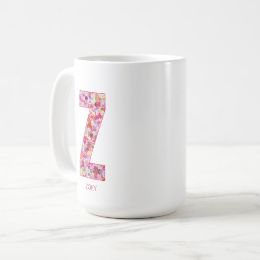 Personalized Initial | Floral Letter Z Monogram Kaffeetasse (Vorderseite Links)
