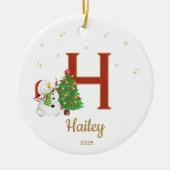 Personalized Initial Letter Custom Name Snowman Keramik Ornament (Vorne)