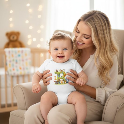 Personalized Initial R Cute Jungle Animal Bodysuit Baby Strampler