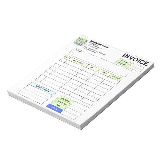 Personalized Invoice Order Form & Business Logo Notizblock (Rotiert)