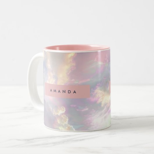 Personalized Iridescent Pastel Cloud Sky Zweifarbige Tasse (Vorderseite Links)
