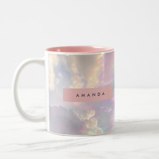 Personalized Iridescent Pastel Cloud Sky Zweifarbige Tasse (Links)