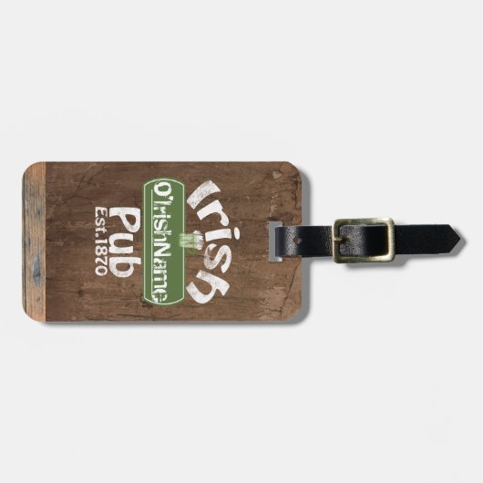 Personalized Irish Pub Old Keg Effect Sign Gepäckanhänger (Vorderseite horizontal)