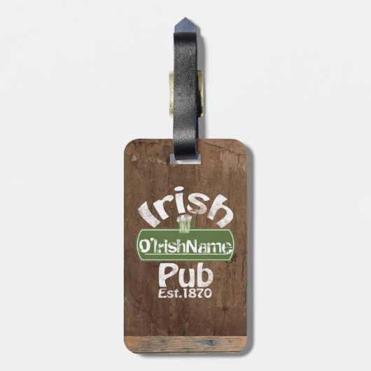 Personalized Irish Pub Old Keg Effect Sign Gepäckanhänger (Rückseite vertikal)