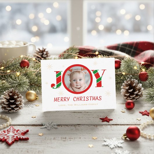 Personalized Joy Christmas Photo Feiertagskarte