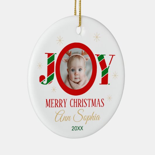 Personalized Joy Christmas Photo Keramik Ornament (Rechts)