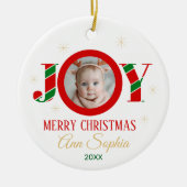 Personalized Joy Christmas Photo Keramik Ornament (Vorne)
