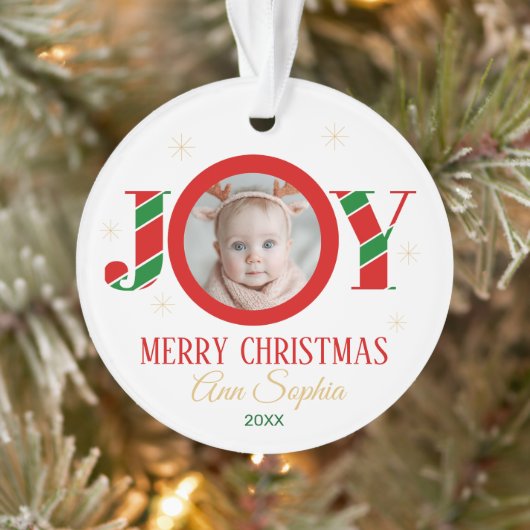 Personalized Joy Christmas Photo Ornament (Baum)