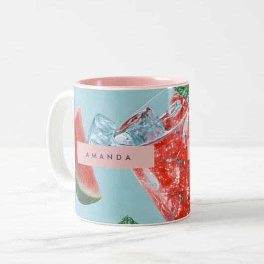 Personalized Juicy Watermelon Mint Sparkle Zweifarbige Tasse (Vorderseite Links)