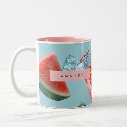 Personalized Juicy Watermelon Mint Sparkle Zweifarbige Tasse (Links)