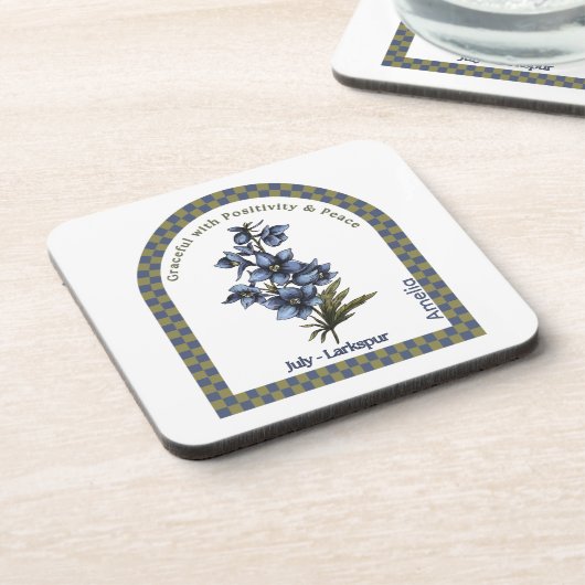 Personalized July Birth Month Flower Coaster Getränkeuntersetzer (Linke Seite)