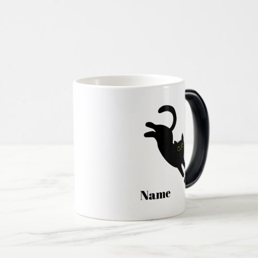 Personalized Jumping Black Cat Name Mug Verwandlungstasse (VorderseiteRechts)
