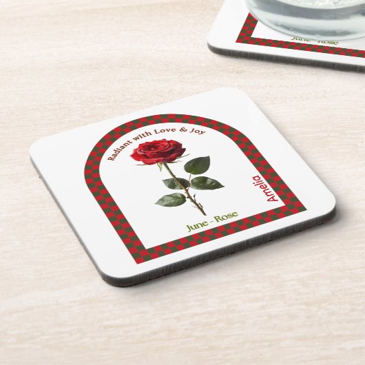 Personalized June Birth Month Flower Coaster Getränkeuntersetzer (Linke Seite)