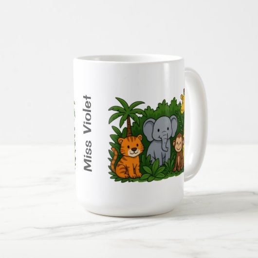 Personalized Jungle Animal Mug – Fun Teacher Gift Kaffeetasse (VorderseiteRechts)
