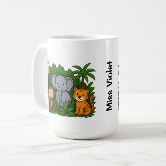 Personalized Jungle Animal Mug – Fun Teacher Gift Kaffeetasse (Vorderseite Links)