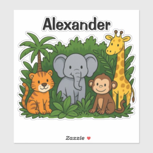 Personalized Jungle Animal Stickers – Fun & Wild  Aufkleber (Blatt)