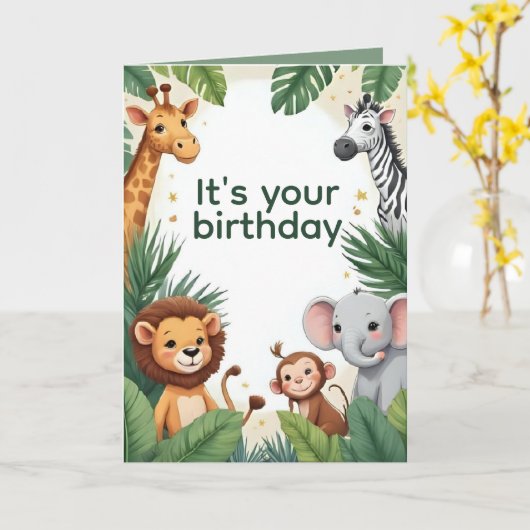 Personalized Jungle Animals Birthday Card Karte (Gelbe Blume)