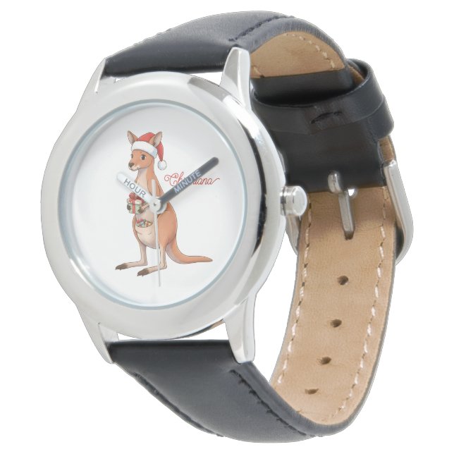 Personalized Kangaroo With Santa Hat Christmas Armbanduhr (Schrägansicht)