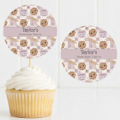 Personalized Kawaii Cookie Gingham Cupcake Topper  Runder Aufkleber