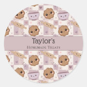 Personalized Kawaii Cookie Gingham Cupcake Topper Runder Aufkleber (Vorderseite)
