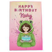 Personalized Kawaii Frog Hoodie Girl Birthday Mittlere Geschenktüte (Vorderseite)