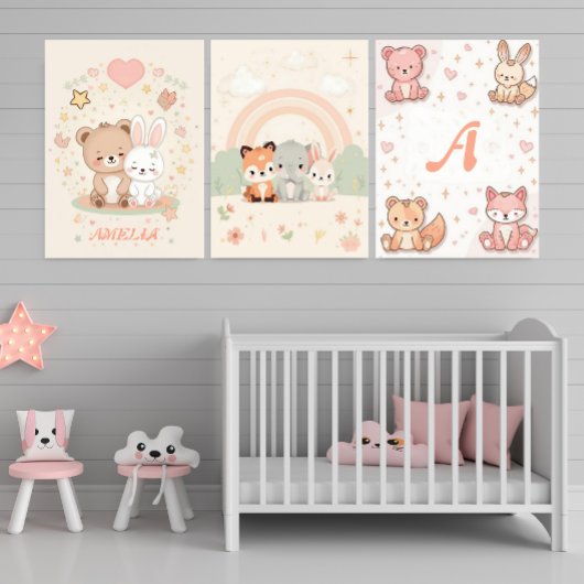 Personalized Kawaii Nursery Baby Name Poster Bilderwand Sets