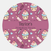 Personalized Kawaii Pink Purple Cupcake Topper  Runder Aufkleber (Vorderseite)