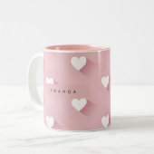Personalized Kawaii Soft Pink Heart  Zweifarbige Tasse (Vorderseite Links)