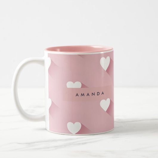 Personalized Kawaii Soft Pink Heart  Zweifarbige Tasse (Links)