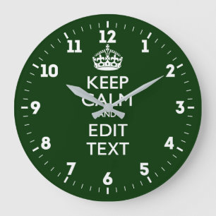 Personalized Keep Calm And Have Your Text on Green Große Wanduhr