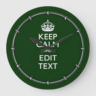 Personalized Keep Calm And Have Your Text on Green Große Wanduhr