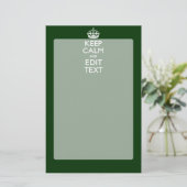 Personalized Keep Calm And Your Text Green Decor Briefpapier (Stehend Vorderseite)