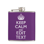 Personalized KEEP CALM AND Your Text on Purple Flachmann (Vorderseite)