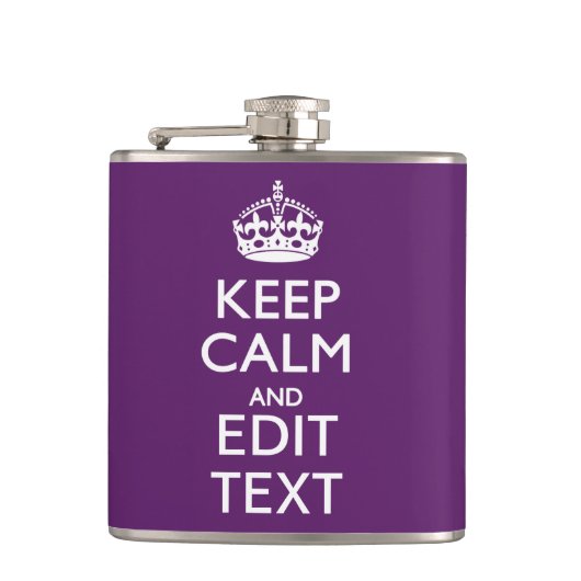 Personalized KEEP CALM AND Your Text on Purple Flachmann (Vorderseite)