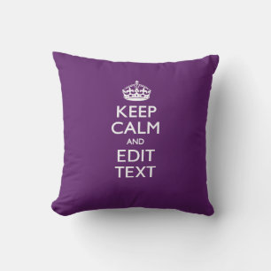 Personalized KEEP CALM AND Your Text on Purple Kissen