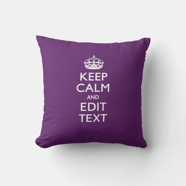 Personalized KEEP CALM AND Your Text on Purple Kissen (Vorderseite)