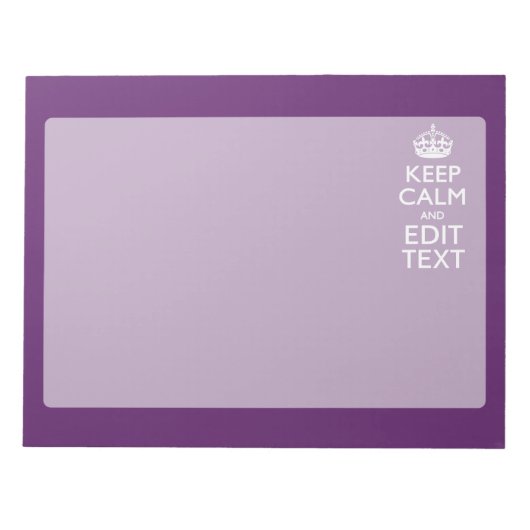 Personalized KEEP CALM AND Your Text on Purple Notizblock (Vorderseite)