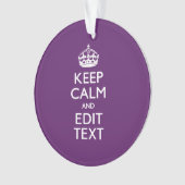Personalized KEEP CALM AND Your Text on Purple Ornament (Vorderseite)