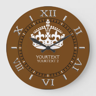 Personalized KEEP CALM Crown your text Brown Dial Große Wanduhr
