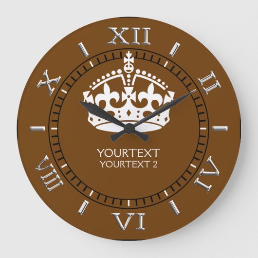 Personalized KEEP CALM Crown your text Brown Dial Große Wanduhr (Vorderseite)