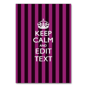 Personalized KEEP CALM Your Text Fuchsia Stripes Tischnummer