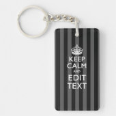 Personalized KEEP CALM Your Text on Black Stripes Schlüsselanhänger (Vorderseite)
