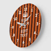 Personalized Keep Calm Your Text on Orange Stripes Große Wanduhr (Winkel)