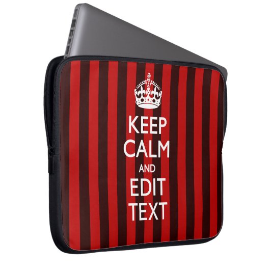 Personalized Keep Calm Your Text on Red Stripes Laptopschutzhülle (Vorne Rechts)