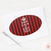 Personalized Keep Calm Your Text on Red Stripes Ovaler Aufkleber (Umschlag)