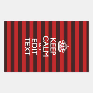 Personalized Keep Calm Your Text on Red Stripes Rechteckiger Aufkleber