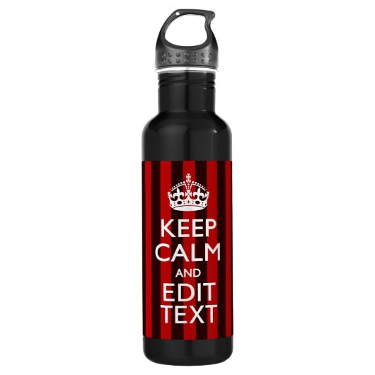 Personalized Keep Calm Your Text on Red Stripes Trinkflasche (Vorderseite)