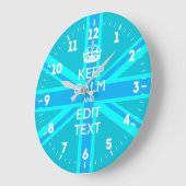 Personalized Keep Calm Your Text UK Flag Sky Blue Große Wanduhr (Winkel)